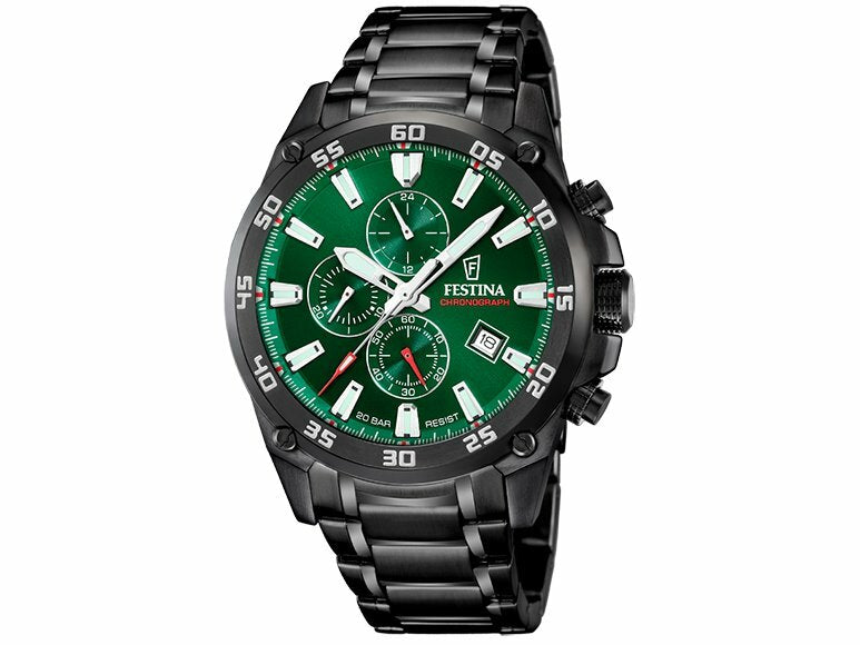 Festina | Homme | Quartz | Chrono | Acier PVD Noir | Vert | ø47mm | F20735/2_