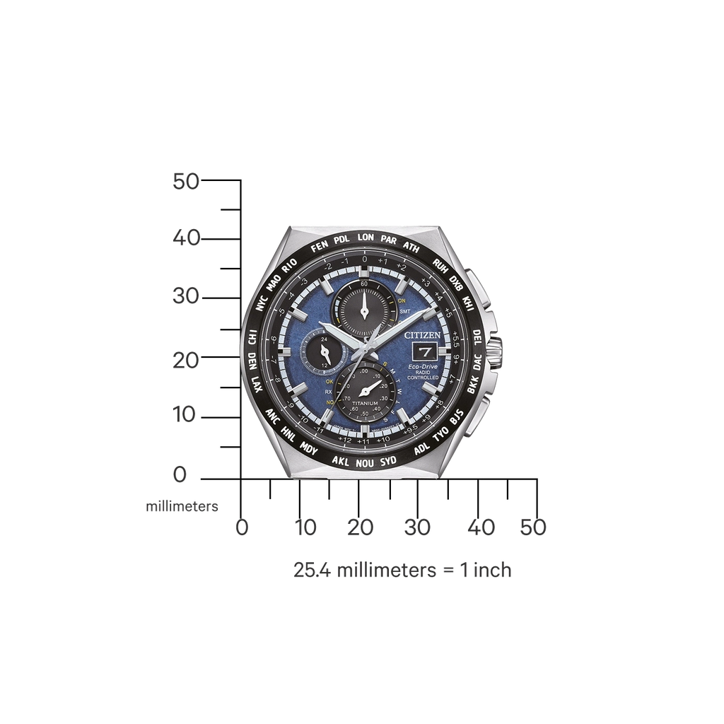 Montre Citizen Eco-Drive Radio Contrôlée avec des villes du monde sur la lunette.