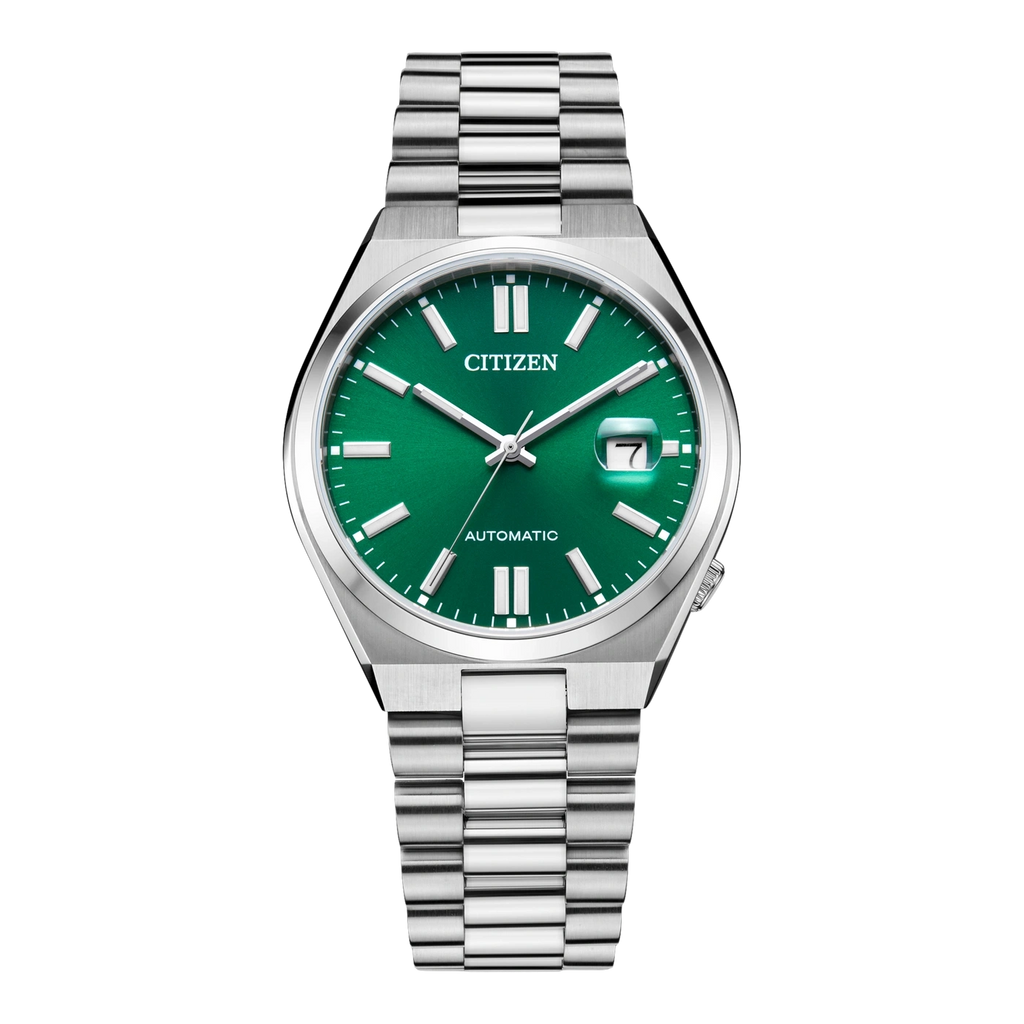 Montre Citizen verte avec bracelet en argent