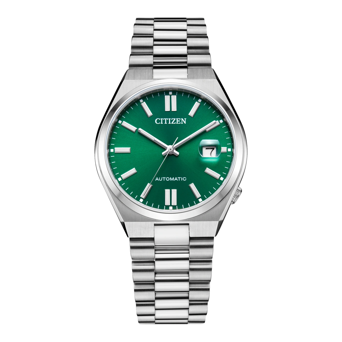 Montre Citizen verte avec bracelet en argent
