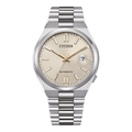 Montre Citizen automatique avec cadran champagne et bracelet en argent.