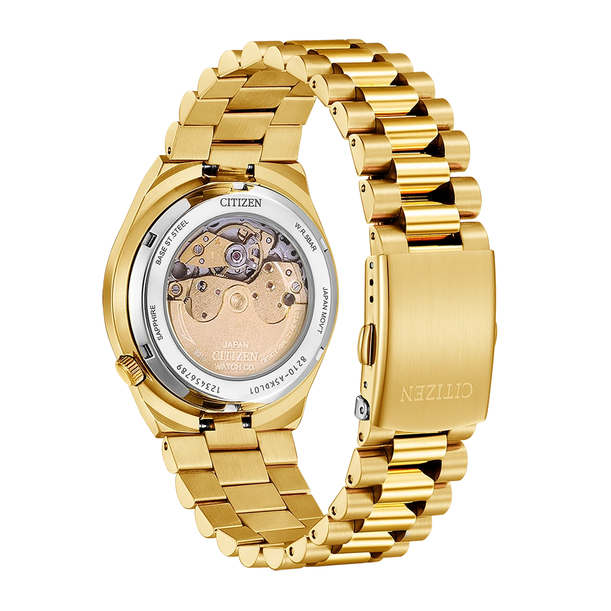 Montre Citizen dorée avec mouvement visible à l'arrière