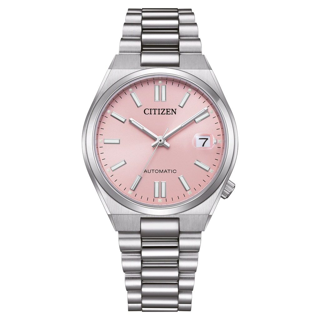 Montre Citizen rose avec bracelet en argent et cadran automatique