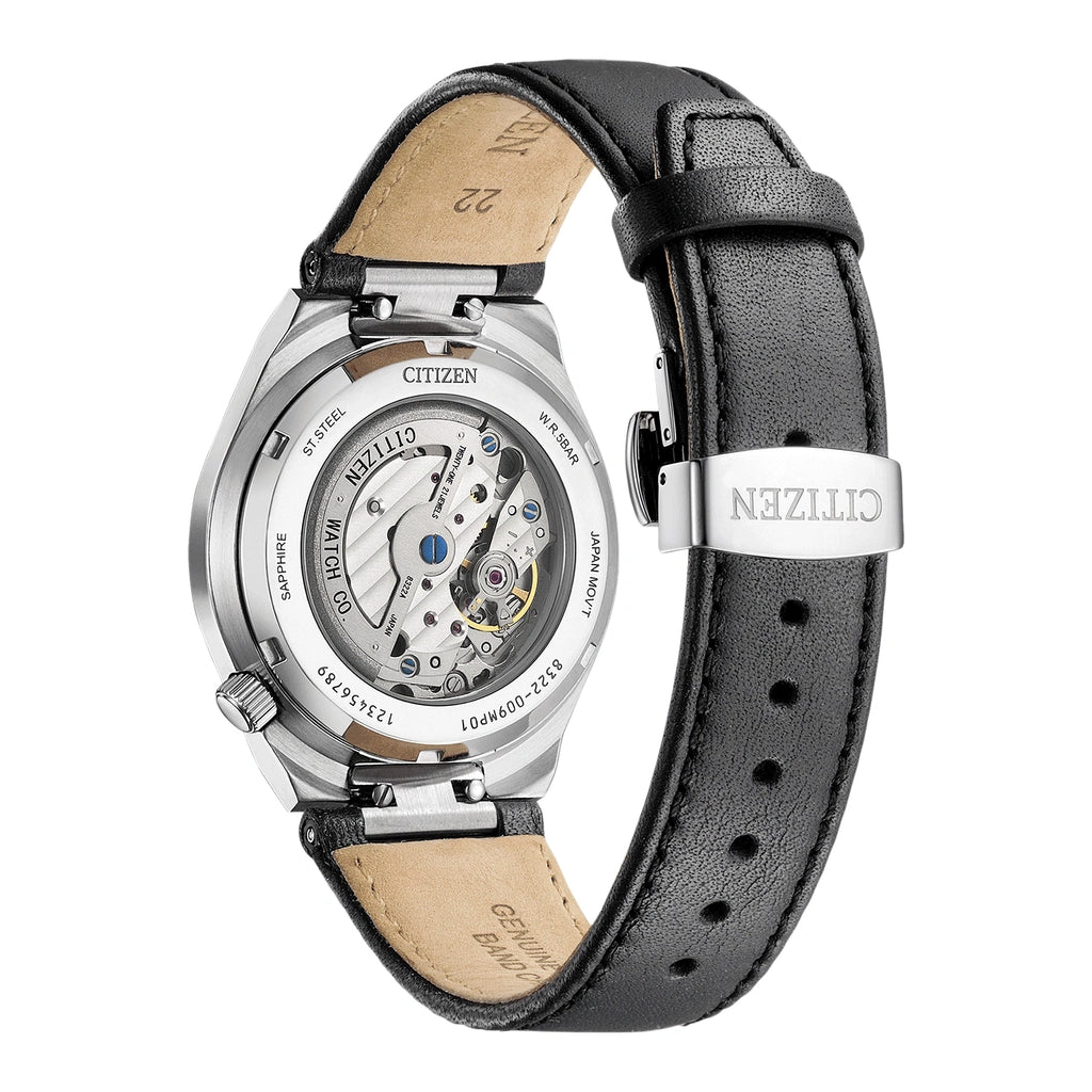 Montre Citizen automatique avec bracelet en cuir noir
