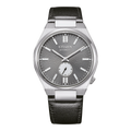 Montre Citizen automatique argentée avec bracelet en cuir noir