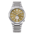 Montre Citizen automatique avec cadran doré et bracelet en argent.